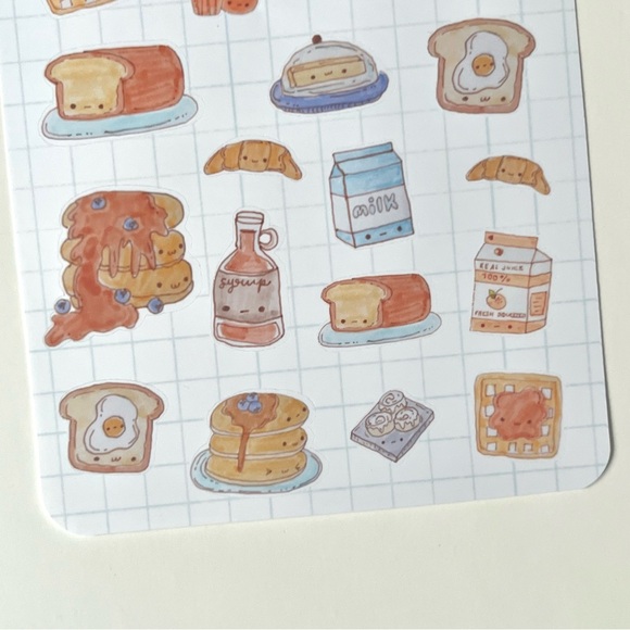 ✨handmade by me✨ kawaii blue breakfast bujo sticker sheet pancakes waffles juice - Picture 9 of 9